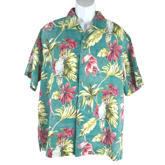 Tommy Bahama Hawaiian Shirt Large Linen Parrot Floral Short Sleeve TP-3485 - Picture 1 of 11